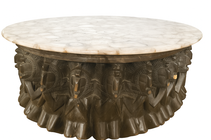 African Carved Center Table With Agate Top