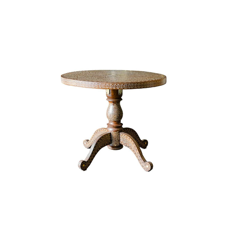 Bone Inlay Teak Wood Round Dinning Table