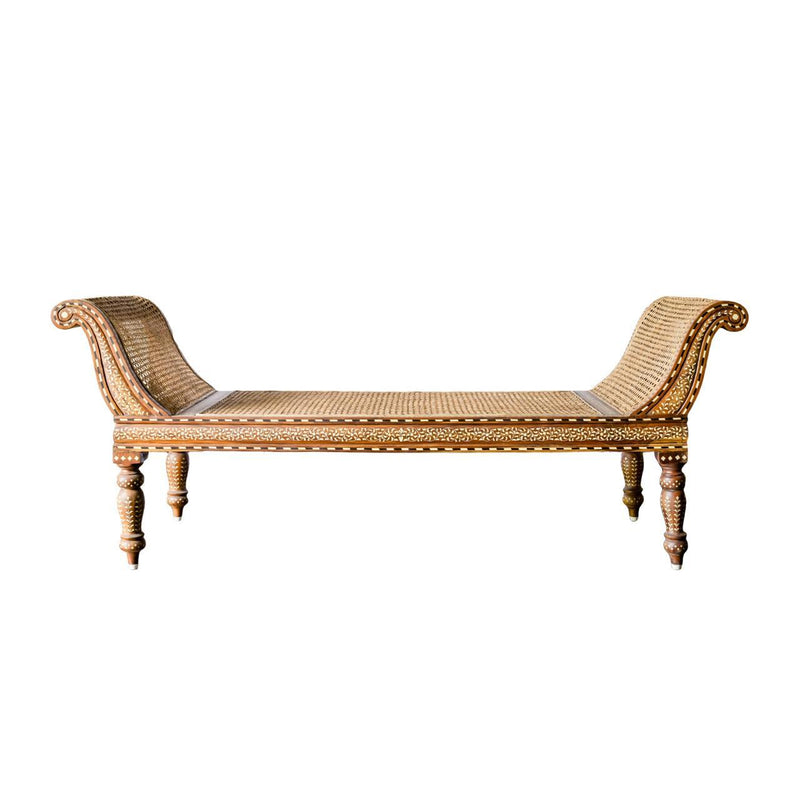 Bone Inlay Teak Wood  Canning Settee