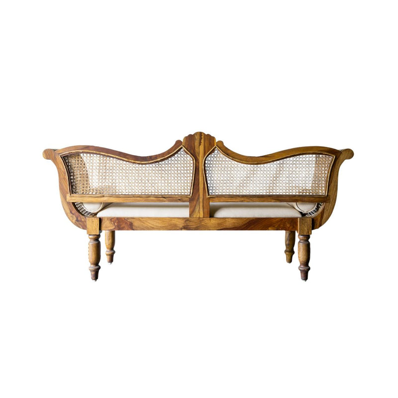 MOP Teak Wood Upholstered Sattee With Arm & Back Canning